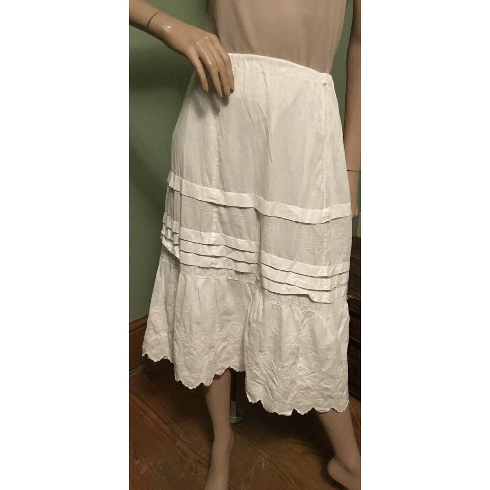 Antique 1890s White Cotton Broderie Anglaise Petticoat/Skirt/Slip Drawstring